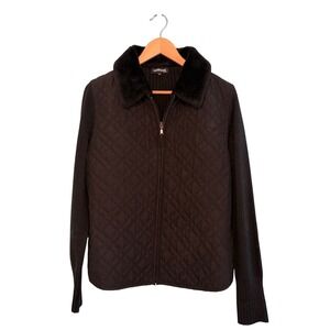 Effeci Creazioni Faux Fur Collar Quilted Barn Jacket Sweater Sleeves Black 1X